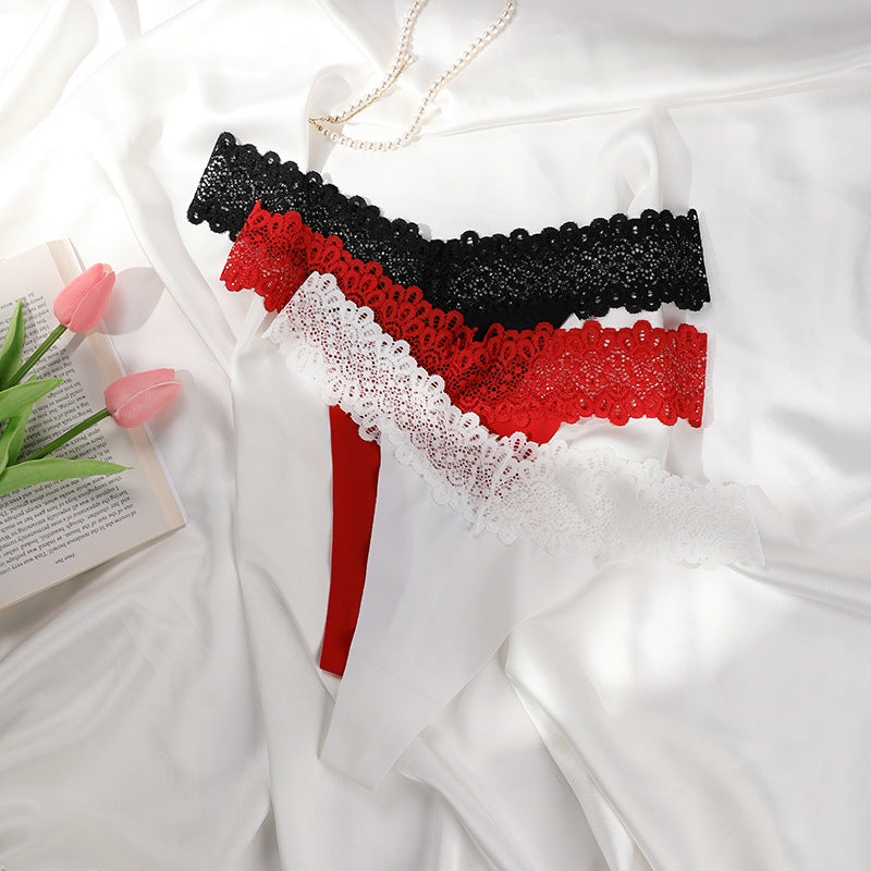 Seamless Lace-Trimmed Cotton Thong for Women Plus Size