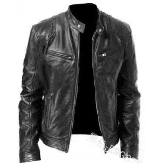 2023 Men's Slim Fit Leather Motorcycle Jacket with Zipper