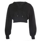 V-neck Hooded Jacket in Solid Color with Loose Fit