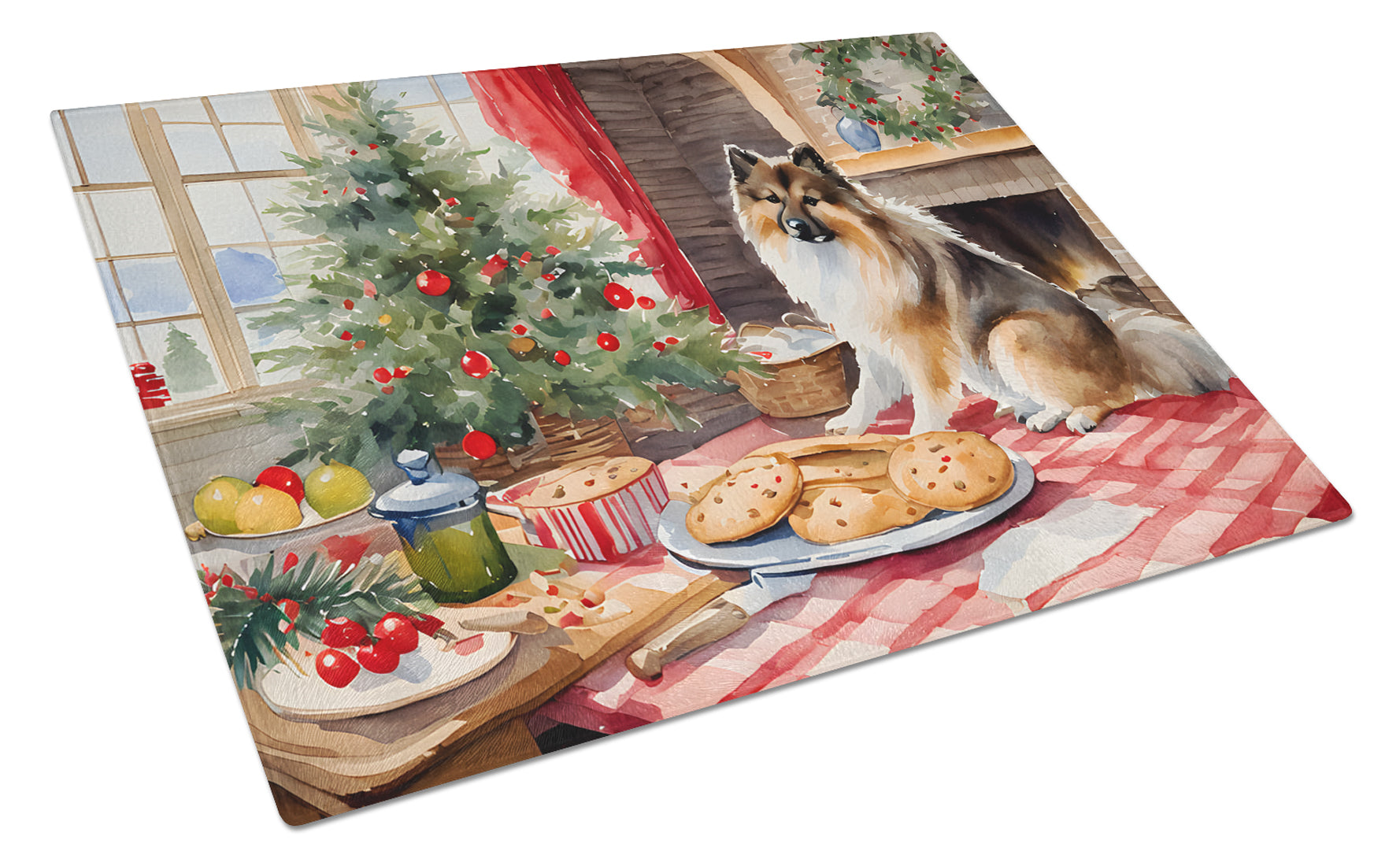 Keeshond Christmas Cookies Glass Cutting Board
