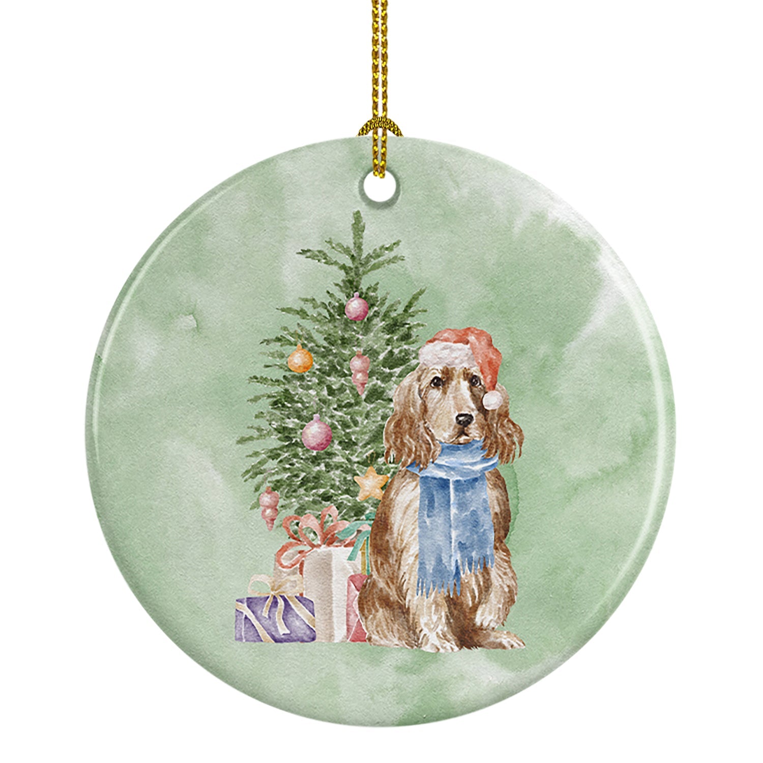 Cocker Spaniel English Tan Christmas Presents and Tree Ceramic Ornament