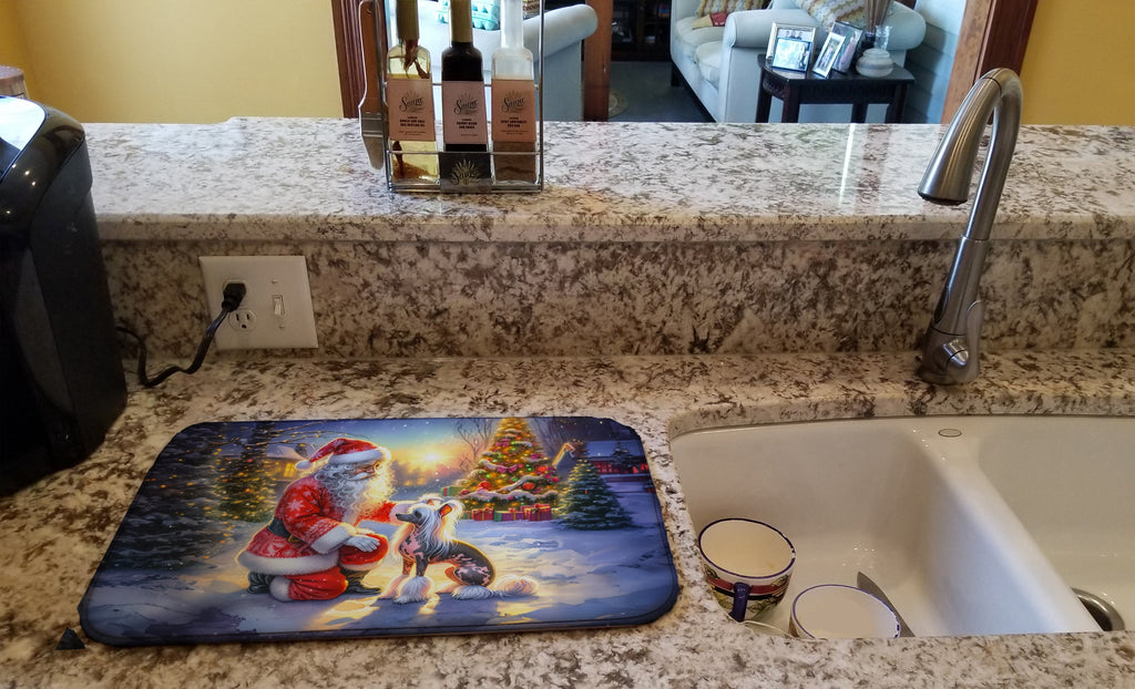 Chinese Crested and Santa Claus Dish Drying Mat