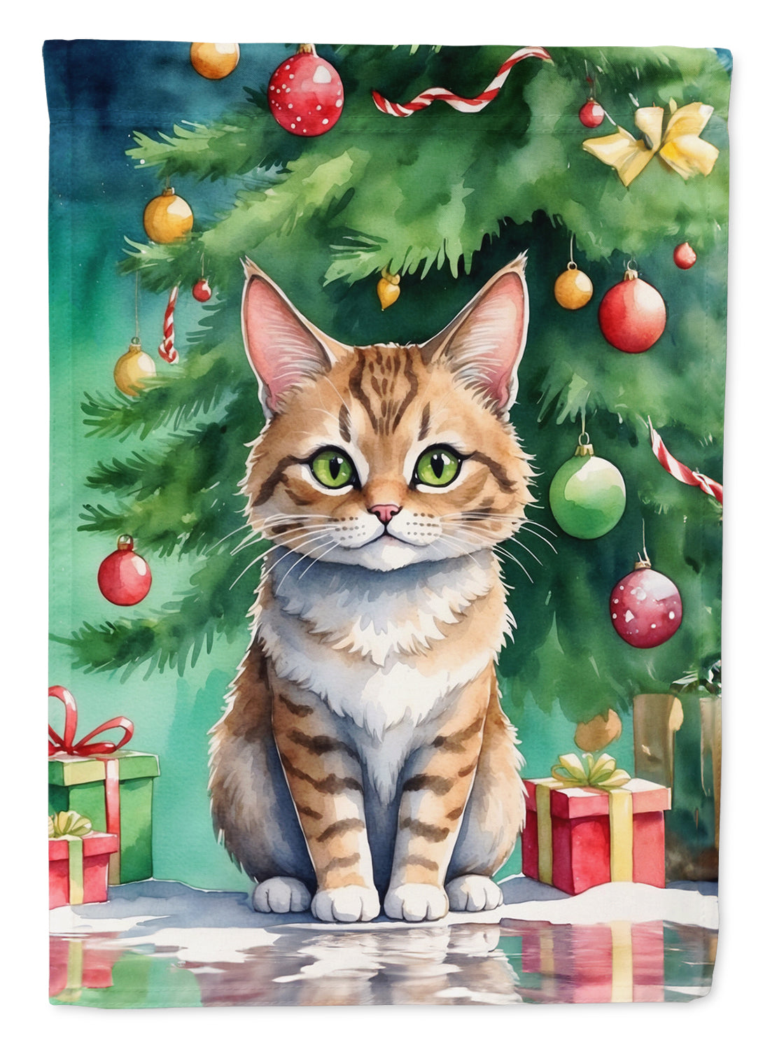 Pixie Bob Cat By the Christmas Tree House Flag