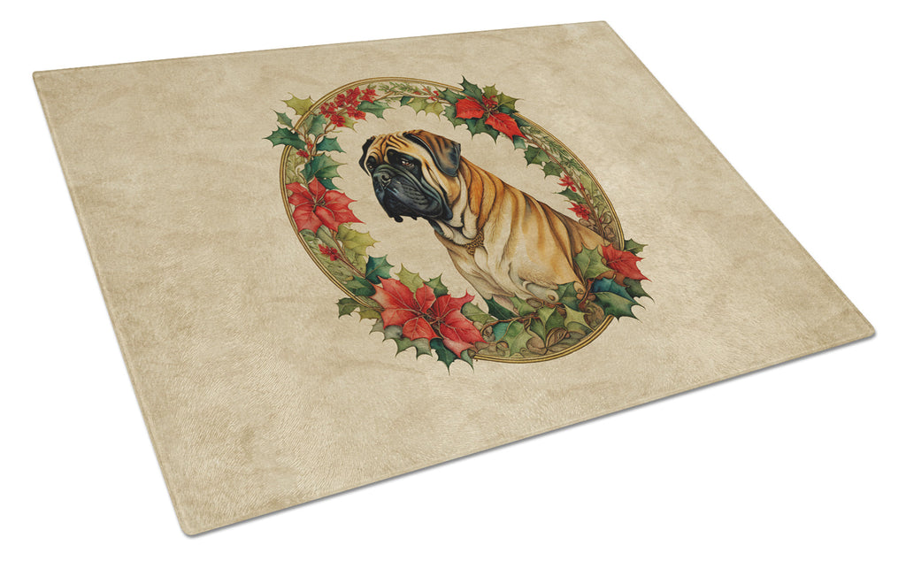 Mastiff Christmas Flowers Glass Cutting Board