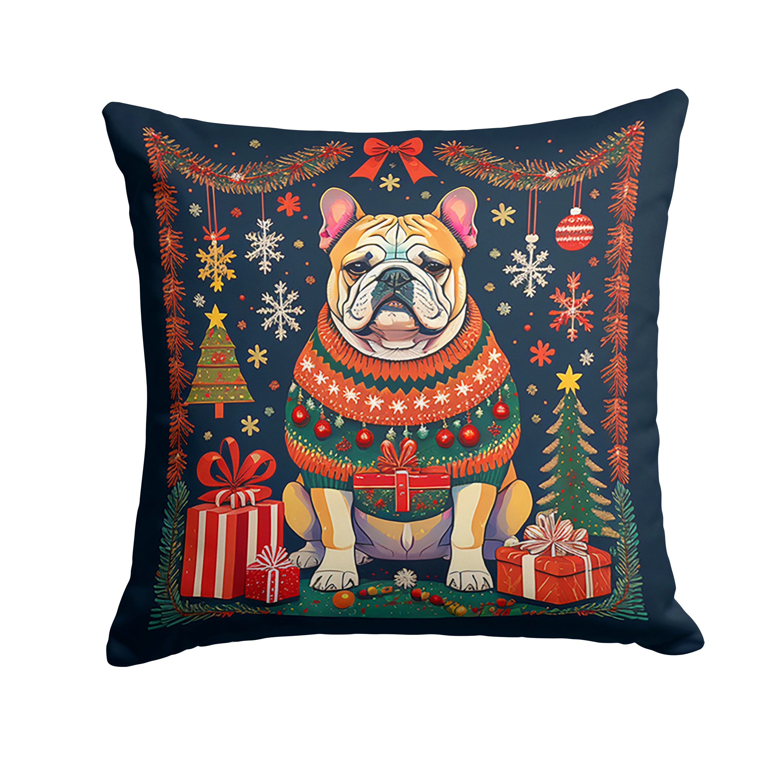 English Bulldog Christmas Throw Pillow