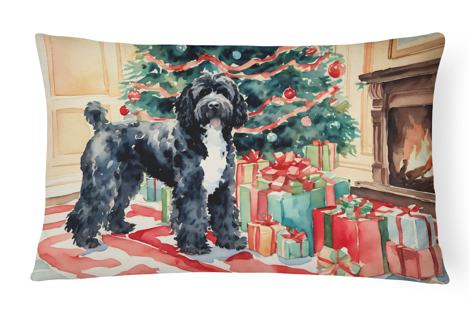 Portuguese Water Dog Cozy Christmas Throw Pillow
