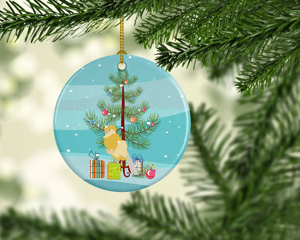 French Curly Canary Merry Christmas Ceramic Ornament