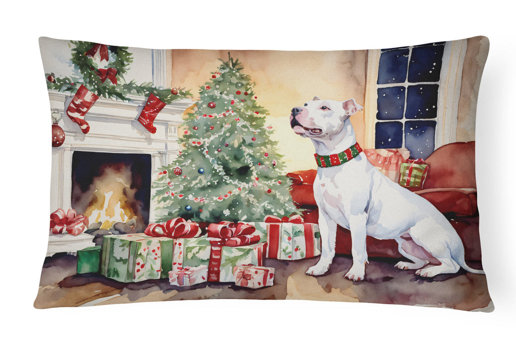 White Pit Bull Terrier Christmas Throw Pillow