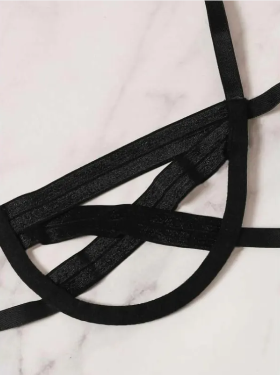 Bandage Underwear Splicing Sexy Steel Prop Bikini Split Hollow Three Points