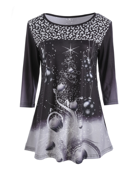 Christmas Print Crew Neck T-Shirt in Fashion Style | Streetwear