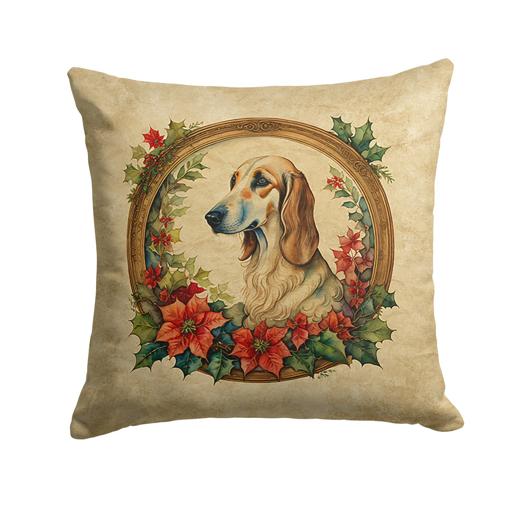 Saluki Christmas Flowers Throw Pillow