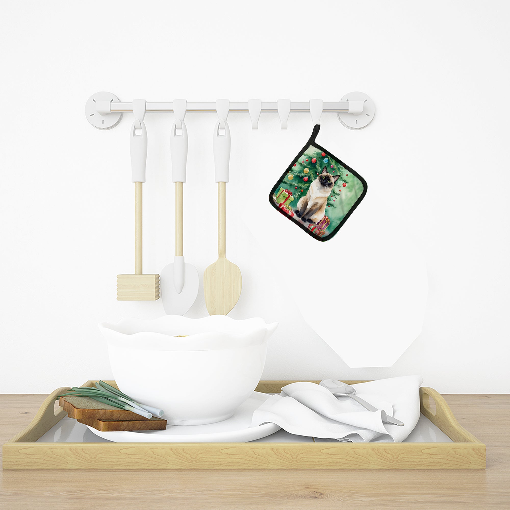 Birman Cat By the Christmas Tree Pair of Pot Holders