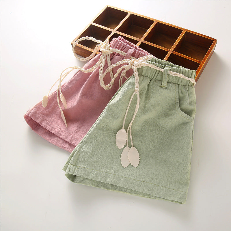 Girls' Cotton Linen Summer Shorts - Loose Fit Design