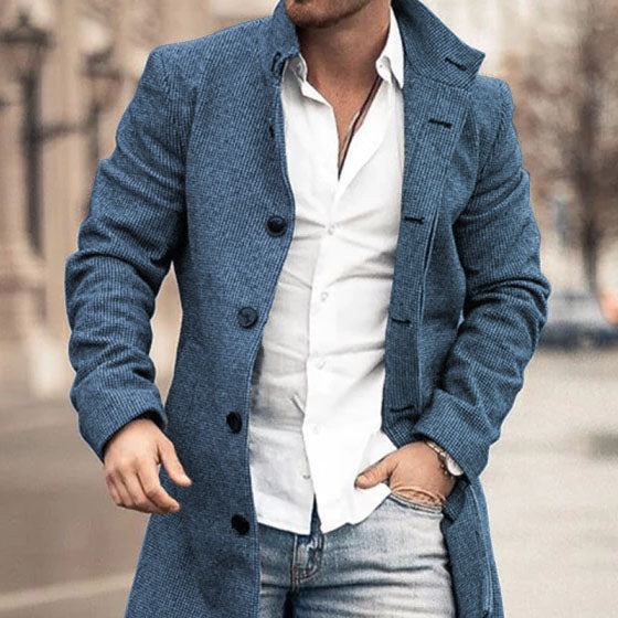Men's Woolen Stand Collar Medium Long Casual Coat