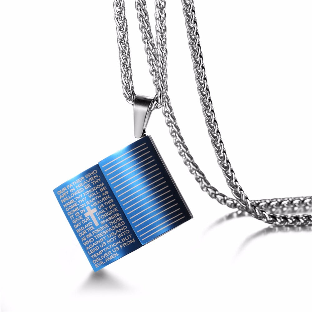 Lord's Prayer Cross Pendant Necklace - Stainless Steel Christian Jewelry