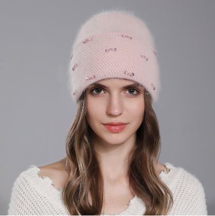 Warm Knitted Wool Hat for Women in Winter | Embroidered Cap