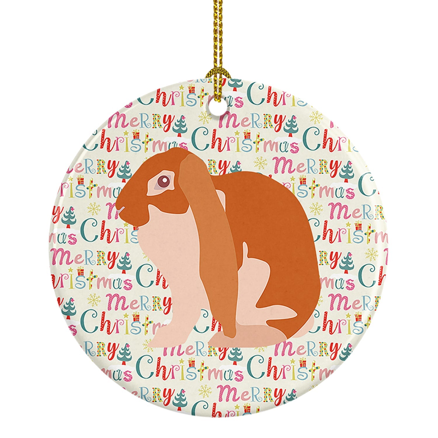 English Lop Rabbit Christmas Ceramic Ornament