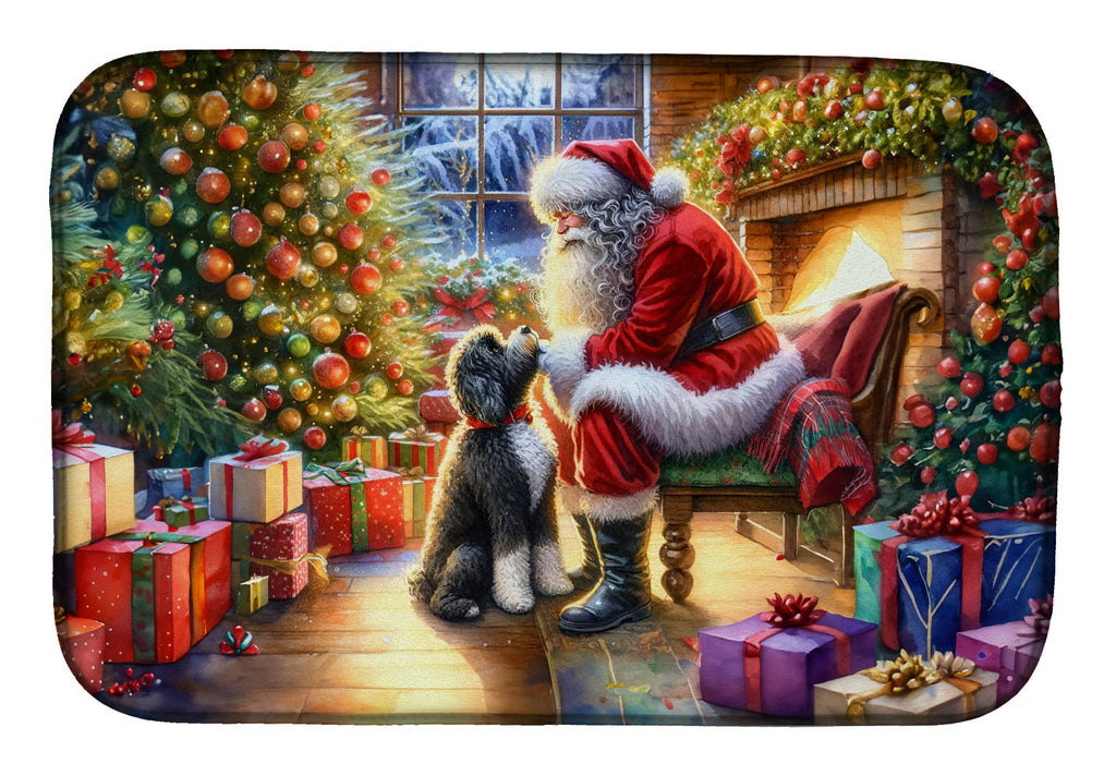 Portuguese Water Dog and Santa Claus Dish Drying Mat