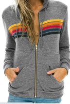 Unisex Aviator Nation 5 Stripe Zip Hoodie Sweatshirt | Streetwear