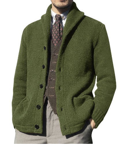 Men's Euro American Solid Long Sleeve Knitted Cardigan