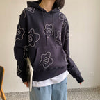 Unisex Couple Simple Flower Embroidery Hoodie | Streetwear