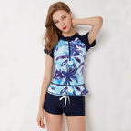 Onihua Split-Corner Short Sleeve Swimsuit