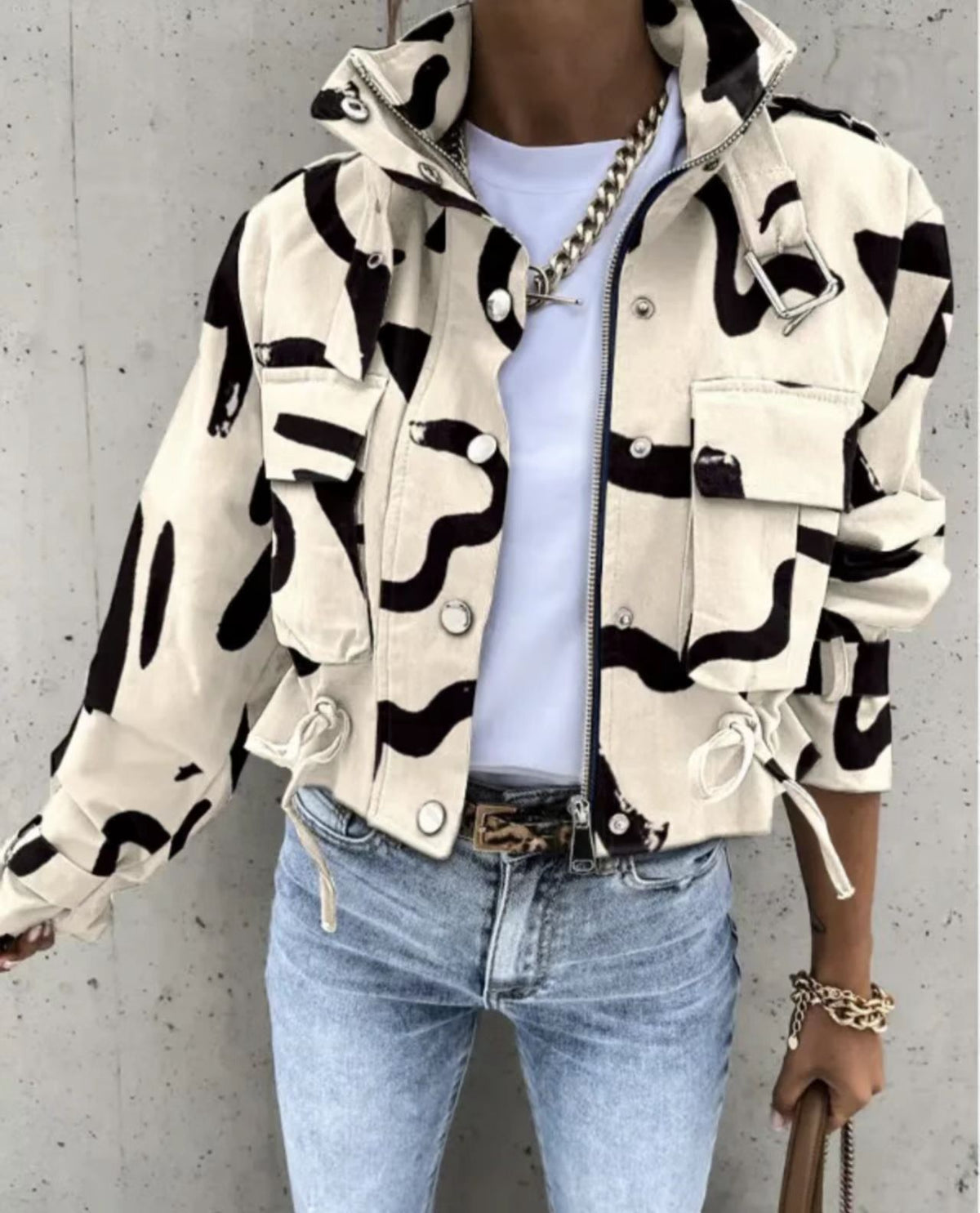 Fashionable and Versatile Printed Motorcycle Jacket