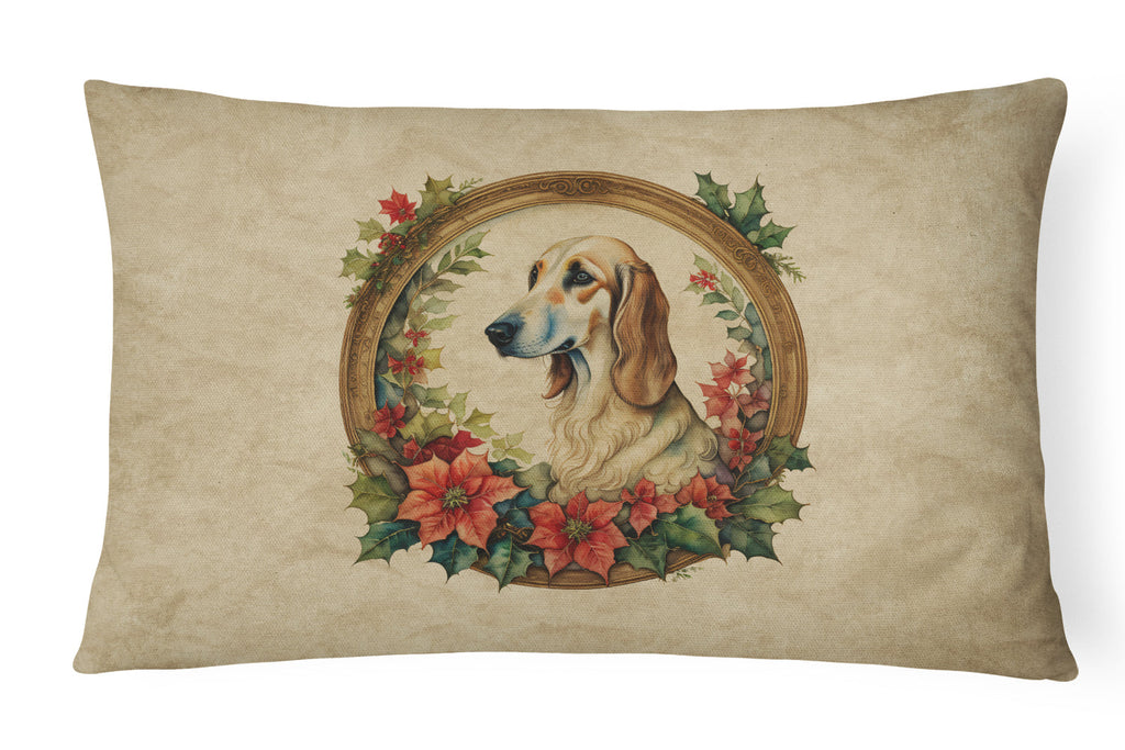 Saluki Christmas Flowers Throw Pillow