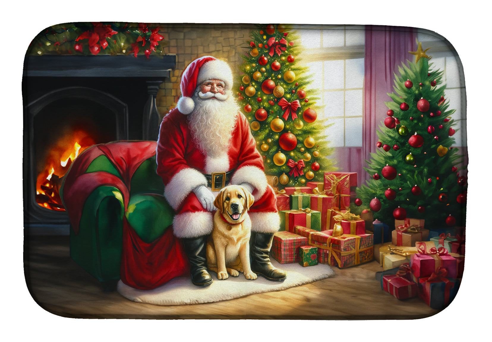 Labrador Retriever and Santa Claus Dish Drying Mat