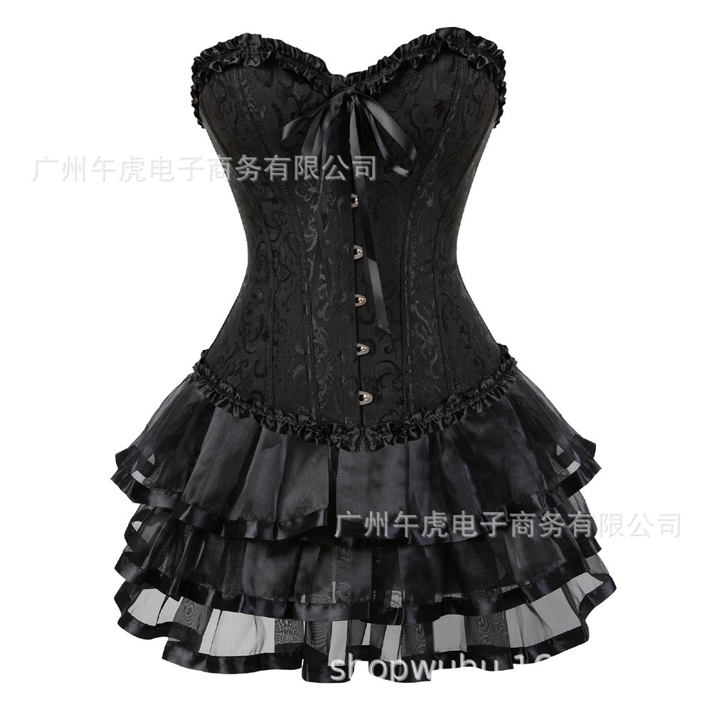 Victorian Corset Dress Set with Plus Size Black Skirt