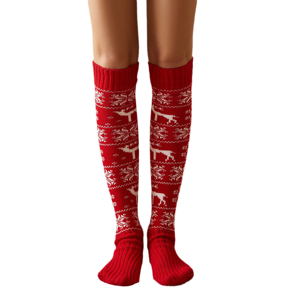 Snowflake Elk Wool Long Tube Knitted Socks
