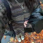 Preppy Grunge Retro Striped Knitted Sweater for Autumn