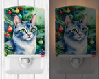 Ojos Azules Cat By the Christmas Tree Ceramic Night Light