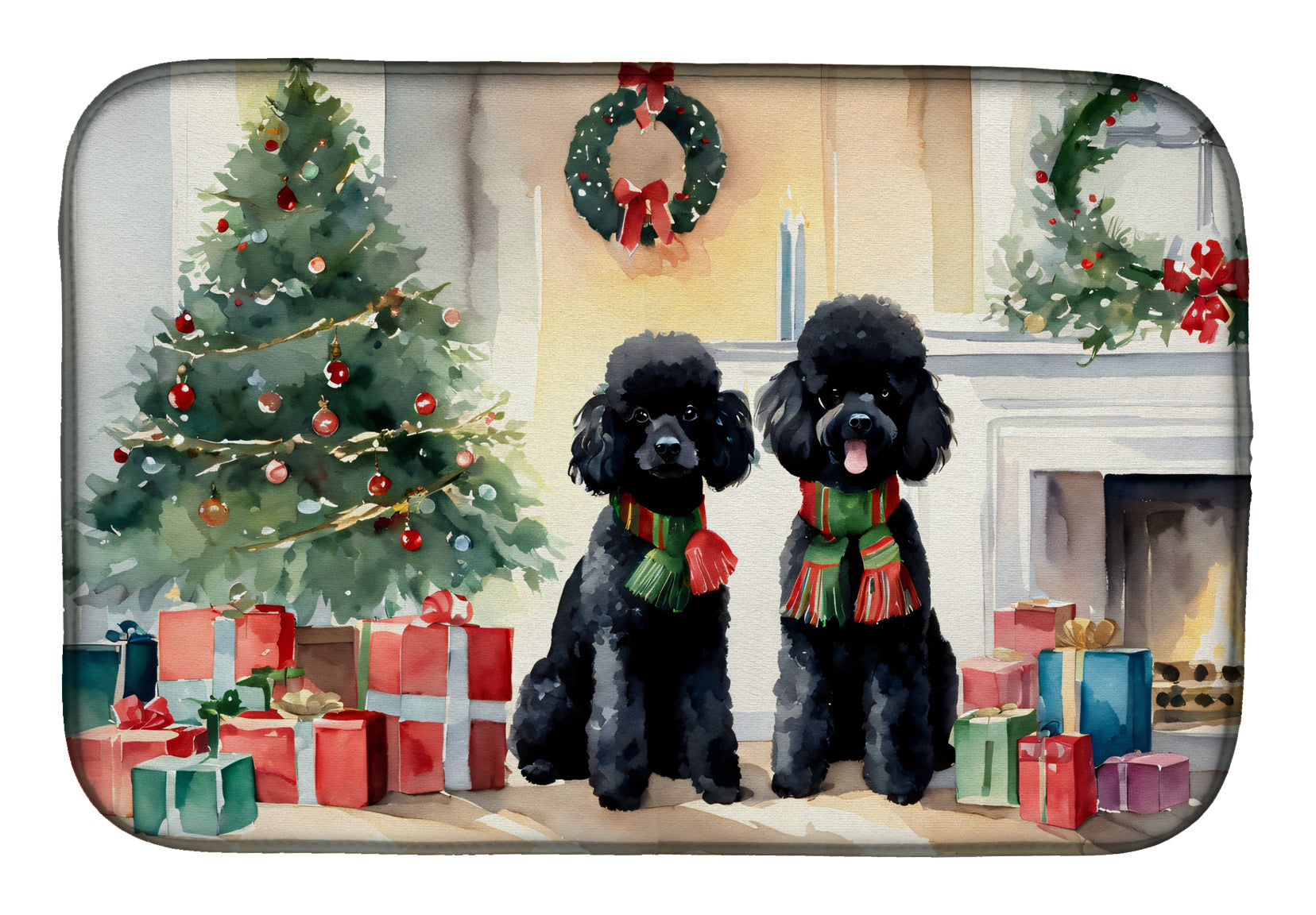 Poodle Cozy Christmas Dish Drying Mat