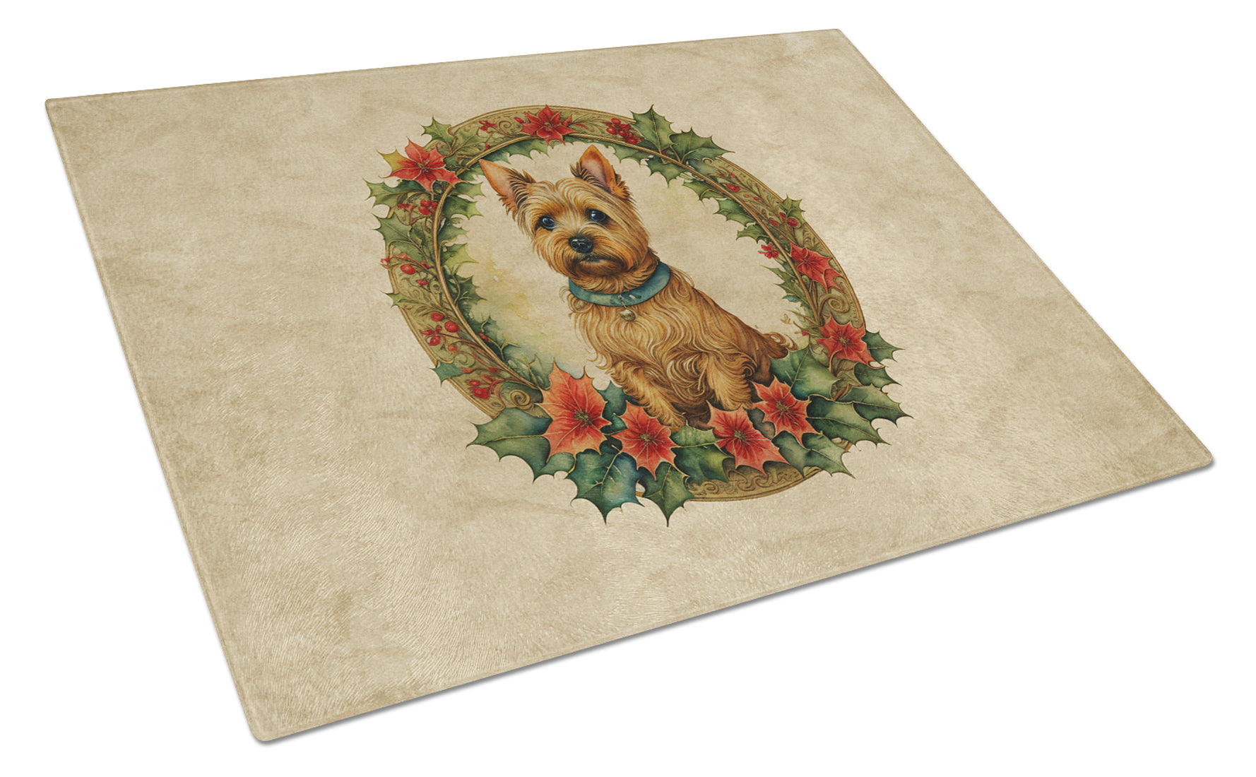 Norwich Terrier Christmas Flowers Glass Cutting Board