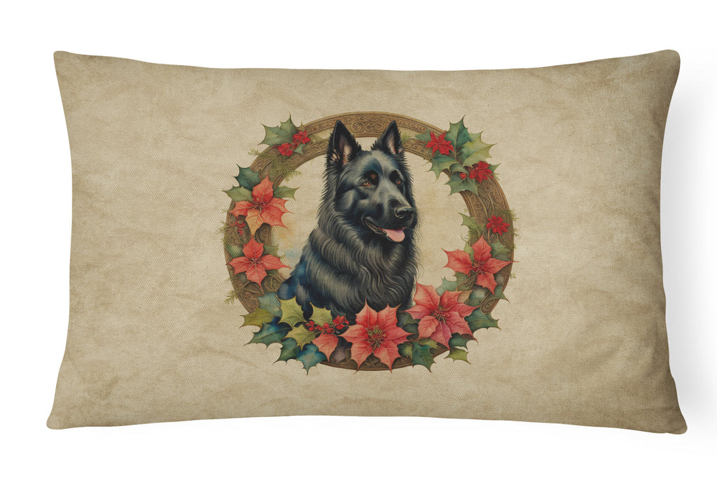 Belgian Sheepdog Christmas Flowers Throw Pillow