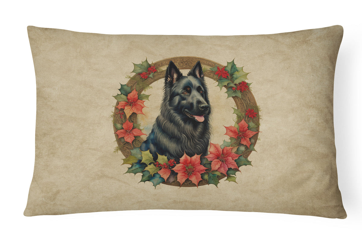 Belgian Sheepdog Christmas Flowers Throw Pillow