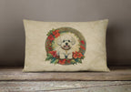 Bichon Frise Christmas Flowers Throw Pillow