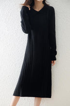 Solid Color Wool Knitted Dress with Peter Pan Collar
