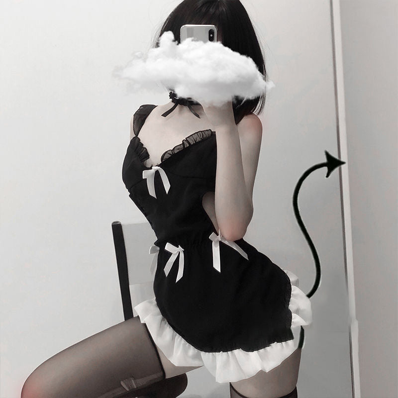 Sweet Bow Backless Maid Outfit with Lingerie Set