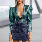 Stylish V-Neck Crop Top & High-Waisted Skirt Set