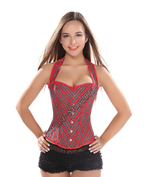 Elegant Red Plaid Corset Bodysuit for Women