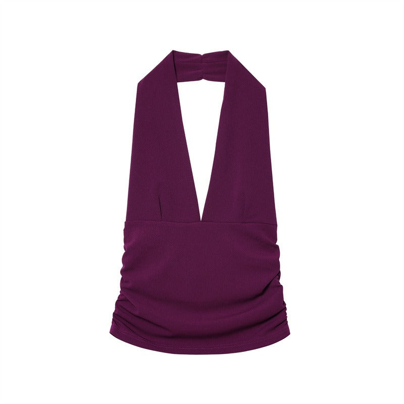 Pleated Halter Top & Stretchy Midi Skirt Set