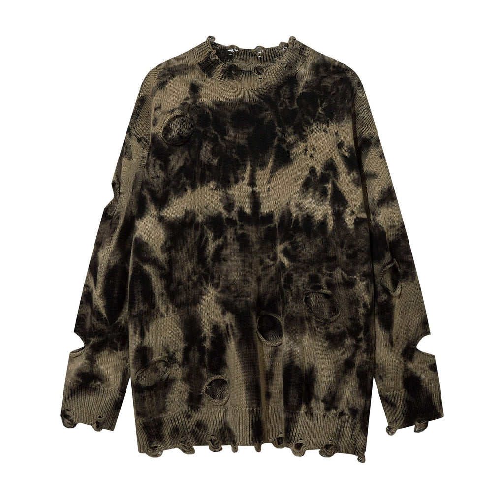 High Street Tie-Dyed Ripped Round Neck Sweater