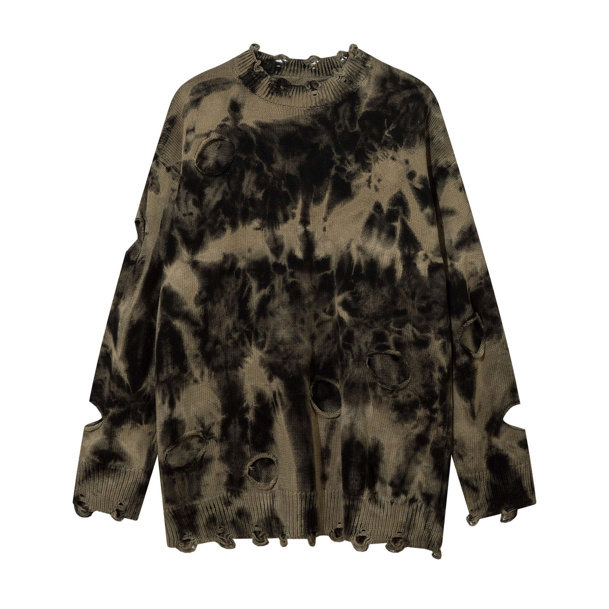 High Street Tie-Dyed Ripped Round Neck Sweater