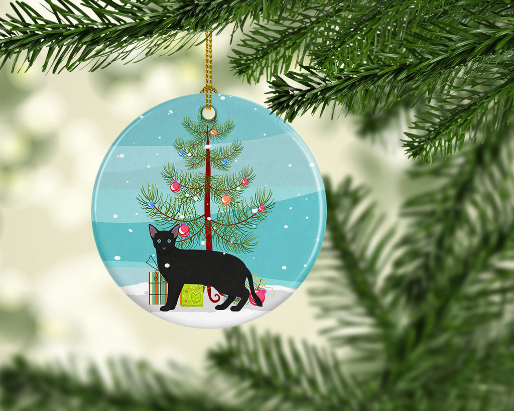 Russian White Black Cat Christmas Ceramic Ornament