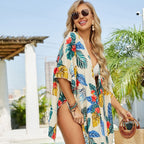Floral Print Kimono Cardigan with Tassels for Summer