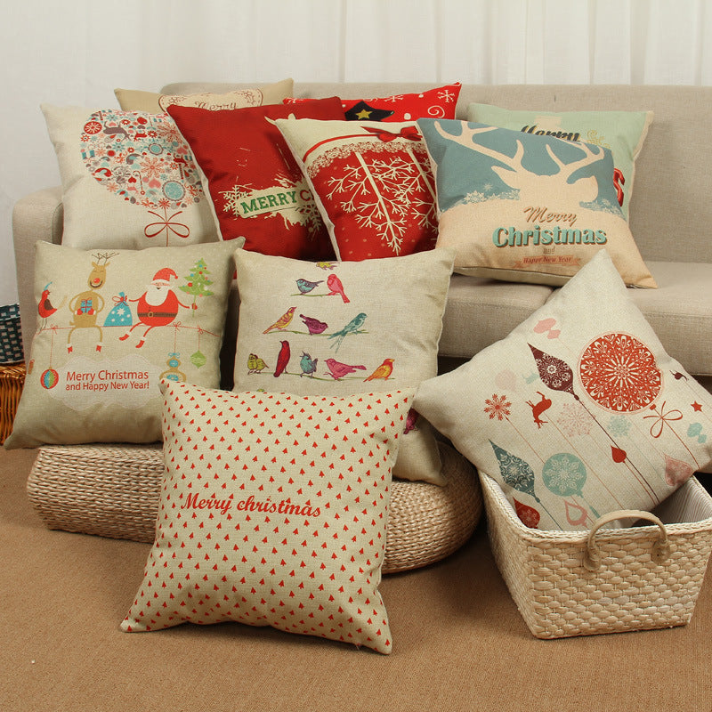 Christmas Deer Tree Pattern Cushion Cover in Cotton Linen