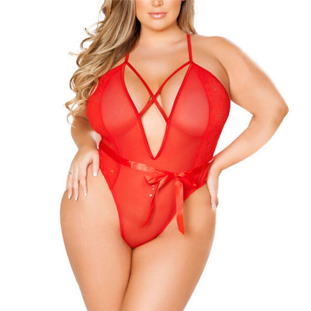 Sexy See-Through Deep V Neck Bodysuit for Women