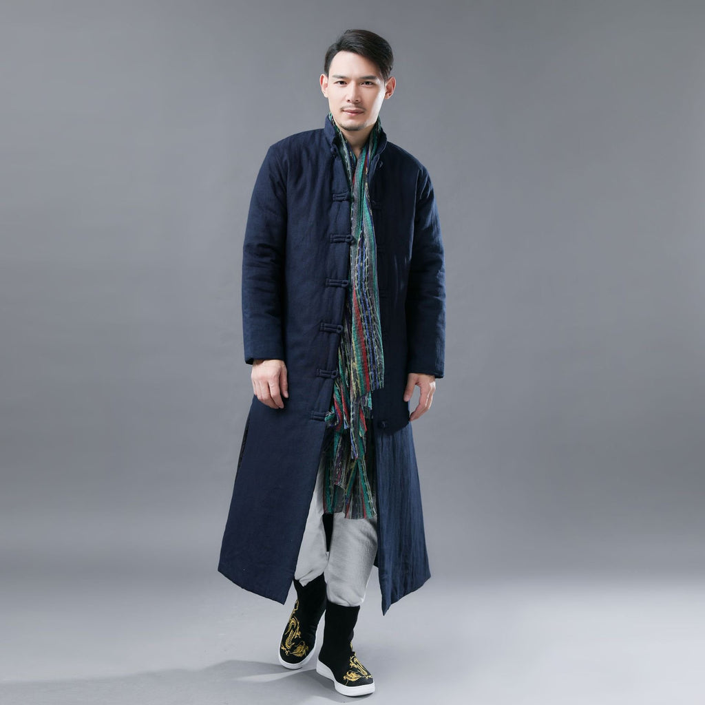 Folk Style Men's Cotton Padded Jacket with Collar